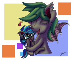 Size: 3000x2500 | Tagged: safe, artist:draconightmarenight, oc, oc:draco night, oc:summer breeze, oc:summer breeze (pegasus), bat pony, pony, adorable face, bat pony oc, commission, cute, father and daughter, father's day 2019, female, high res, male, pegasus oc