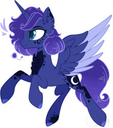Size: 2337x2640 | Tagged: safe, artist:sh3llysh00, princess luna, alicorn, pony, g4, alternate design, alternate hairstyle, chest fluff, female, heart, high res, mare, simple background, solo, transparent background, two toned wings, white outline, wings
