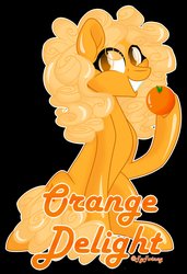 Size: 1397x2047 | Tagged: safe, artist:missbramblemele, oc, oc only, oc:orange delight, earth pony, pony, black background, female, food, mare, orange, simple background, solo