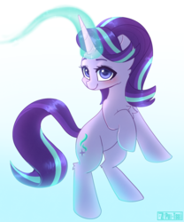 Size: 1144x1375 | Tagged: safe, artist:puetsua, starlight glimmer, pony, unicorn, g4, blushing, cute, female, glimmerbetes, glowing horn, horn, looking at you, mare, rearing, smiling, solo