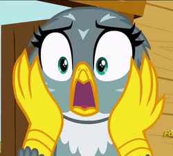 Size: 533x480 | Tagged: safe, screencap, gabby, griffon, g4, the fault in our cutie marks, shocked, the scream