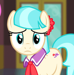 Size: 516x522 | Tagged: safe, screencap, coco pommel, earth pony, pony, g4, rarity takes manehattan, cocobetes, cute, eye shimmer, female, looking at you, reaction image, solo