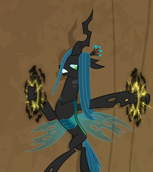 Size: 672x756 | Tagged: safe, screencap, queen chrysalis, changeling, changeling queen, pony, frenemies (episode), g4, angry, bondage, female, struggling
