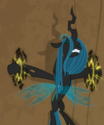 Size: 639x767 | Tagged: safe, screencap, queen chrysalis, changeling, changeling queen, pony, frenemies (episode), g4, angry, bondage, female, magical binding, struggling
