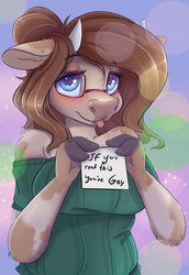 Size: 2200x3200 | Tagged: safe, artist:ardail, oc, oc only, oc:mocha latte, cow, anthro, anthro oc, clothes, cowified, female, glasses, high res, horns, prank, solo, species swap, sweater, ur gay