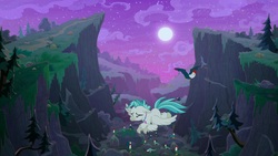 Size: 1920x1080 | Tagged: safe, screencap, terramar, classical hippogriff, cockatrice, hippogriff, g4, student counsel, flying, male, moon, night, solo