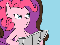 Size: 832x625 | Tagged: safe, artist:logan jones, pinkie pie, earth pony, pony, g4, >:o, angry, chair, down beat bear, meme, newspaper, ponified meme, reaction image, tom and jerry, tom reading the newspaper