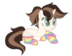 Size: 1280x988 | Tagged: safe, artist:magicdarkart, oc, oc only, pony, unicorn, base used, butt freckles, clothes, deviantart watermark, female, freckles, mare, obtrusive watermark, prone, rainbow socks, simple background, socks, solo, striped socks, transparent background, watermark