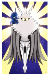 Size: 654x1000 | Tagged: safe, artist:vavacung, princess luna, alicorn, pony, series:isekai no mlp, g4, crossover, female, hollow knight, the radiance