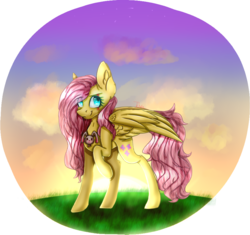 Size: 939x881 | Tagged: safe, artist:demandra02, fluttershy, pony, g4, confident, female, smiling, solo, sunrise