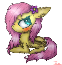Size: 753x783 | Tagged: safe, artist:demandra02, pony, blushing, flower, flower in hair, fluffy, messy mane, simple background, sitting, solo, transparent background
