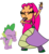 Size: 2048x2224 | Tagged: source needed, safe, artist:lsalusky, spike, dragon, human, g4, beatboxing, duo, eyes closed, female, high res, humanized, laughing, male, open mouth, simple background, starfire, teen titans go, transparent background