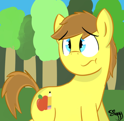 Size: 2313x2248 | Tagged: safe, artist:siggyderp, oc, oc only, oc:siggy, earth pony, pony, frown, high res, male, signature, solo, stallion, tree