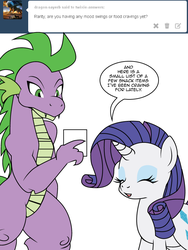 Size: 600x800 | Tagged: safe, artist:dekomaru, rarity, spike, dragon, pony, unicorn, tumblr:ask twixie, g4, ask, ask twixie 3.0, female, male, mare, ship:sparity, shipping, straight, tumblr