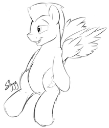 Size: 3609x4241 | Tagged: safe, artist:siggyderp, thunderlane, pegasus, pony, g4, black and white, grayscale, lineart, male, monochrome, signature, simple background, sketch, solo, spread wings, stallion, white background, wings