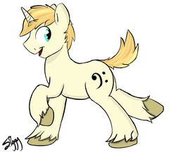 Size: 3874x3354 | Tagged: safe, artist:siggyderp, oc, oc only, pony, unicorn, birthday gift, high res, male, open mouth, side view, signature, simple background, solo, stallion, unshorn fetlocks, walking, white background