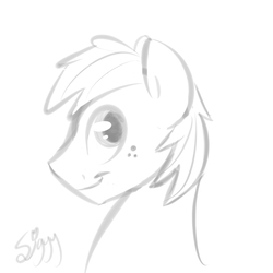 Size: 5000x5000 | Tagged: safe, artist:siggyderp, big macintosh, earth pony, pony, g4, black and white, bust, freckles, grayscale, lineart, male, monochrome, profile, signature, simple background, sketch, smiling, solo, stallion, white background
