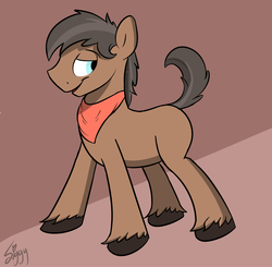 Size: 3225x3158 | Tagged: safe, artist:siggyderp, full steam, promontory, earth pony, pony, g4, bandana, blank flank, high res, male, side view, signature, sketch, solo, stallion