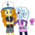 Size: 1024x1023 | Tagged: safe, artist:stella-exquisa, adagio dazzle, trixie, equestria girls, g4, clothes, cosplay, costume, crossover, dipper pines, female, gravity falls, lesbian, male, pacifica northwest, ship:triagio, shipping