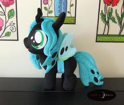 Size: 1280x1080 | Tagged: safe, artist:purplenebulastudios, queen chrysalis, changeling, changeling queen, nymph, g4, cute, cutealis, female, filly, filly queen chrysalis, irl, photo, plushie, signature, solo, younger