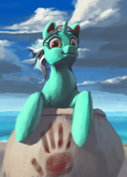 Size: 1000x1400 | Tagged: safe, artist:eqlipse, lyra heartstrings, pony, unicorn, g4, bandana, female, looking at you, mare, painterly, pirate, silly, solo