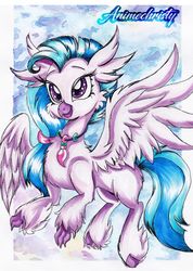 Size: 1280x1793 | Tagged: safe, artist:animechristy, silverstream, hippogriff, g4, copic, jewelry, mixed media, necklace, traditional art, watercolor painting