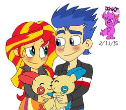 Size: 900x786 | Tagged: safe, artist:stella-exquisa, flash sentry, sunset shimmer, equestria girls, g4, female, male, pokémon, ship:flashimmer, shipping, straight