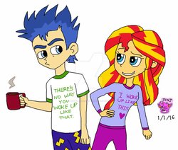 Size: 972x823 | Tagged: safe, artist:stella-exquisa, flash sentry, sunset shimmer, equestria girls, g4, female, male, ship:flashimmer, shipping, straight