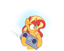 Size: 1280x1024 | Tagged: safe, artist:heir-of-rick, part of a set, sunset shimmer, pony, unicorn, g4, bipedal, boombox, comic, female, lyrics, queen (band), simple background, solo, text, the end of equestria girls, the show must go on (song), white background