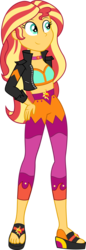 Size: 5977x17343 | Tagged: safe, artist:sugar-loop, sunset shimmer, equestria girls, equestria girls series, g4, sunset's backstage pass!, spoiler:eqg series (season 2), absurd resolution, clothes, feet, female, geode of empathy, hand on hip, jacket, magical geodes, midriff, music festival, pants, redux, sandals, simple background, solo, transparent background, vector