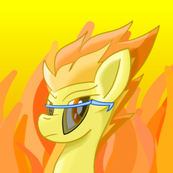 Size: 890x889 | Tagged: safe, artist:notadeliciouspotato, spitfire, pegasus, pony, g4, abstract background, bust, female, fire, mare, solo, sunglasses