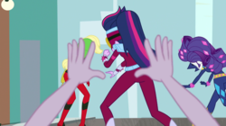 Size: 1280x718 | Tagged: safe, screencap, applejack, mistress marevelous, nervous pa, radiance, rarity, sci-twi, twilight sparkle, human, equestria girls, equestria girls specials, g4, movie magic, clothes, costume, female, male, masked matter-horn costume, out of context, power ponies