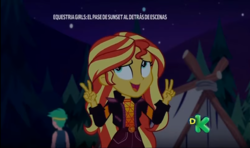 Size: 1516x900 | Tagged: safe, screencap, sunset shimmer, equestria girls, equestria girls specials, g4, my little pony equestria girls: better together, my little pony equestria girls: sunset's backstage pass, air quotes, discovery kids, geode of empathy, magical geodes, night, tent