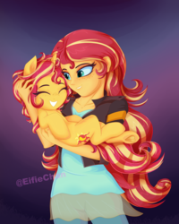 Size: 4800x6000 | Tagged: safe, artist:katakiuchi4u, sunset shimmer, human, pony, unicorn, equestria girls, g4, absurd resolution, clothes, cute, cutie mark, duo, eyes closed, female, freckles, holding a pony, human ponidox, jacket, mare, peppered bacon, self ponidox, shimmerbetes, smiling, underhoof