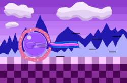 Size: 5175x3375 | Tagged: safe, artist:superhypersonic2000, twilight sparkle, alicorn, pony, g4, ball, cloud, crossover, female, gradient background, levitation, magic, male, mare, motion lines, mountain, pixel art, rolling, self-levitation, solo, sonic the hedgehog, sonic the hedgehog (series), spin dash, spread wings, telekinesis, twiball, twilight sparkle (alicorn), wings