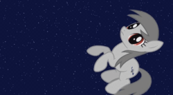Size: 564x312 | Tagged: safe, artist:viva reverie, oc, oc:apogee (viva reverie), earth pony, pony, g4, animated, cute, derp, female, gif, immatoonlink, mare, open mouth, orbit, plane, satellite, satellite pony, show accurate, solo, space, stars, wat, youtube link, zero gravity