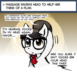 Size: 1280x1222 | Tagged: safe, artist:owlor, raven, pony, g4, ascot, glasses, hair bun, shrunk