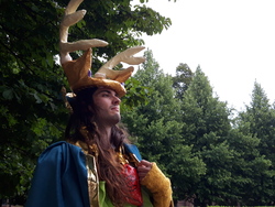 Size: 4608x3456 | Tagged: safe, artist:crainn, king aspen, deer, human, galacon, galacon 2019, g4, spoiler:comic, antlers, clothes, cosplay, costume, humanized, irl, irl human, male, photo, solo