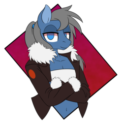 Size: 5080x5080 | Tagged: safe, artist:niggerdrawfag, oc, oc only, oc:typhoon, pegasus, anthro, bomber jacket, clothes, commission, crossed arms, femboy, girly, jacket, male, solo, stallion, tube top