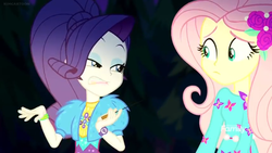 Size: 1366x768 | Tagged: safe, screencap, fluttershy, rarity, equestria girls, equestria girls specials, g4, my little pony equestria girls: better together, my little pony equestria girls: sunset's backstage pass, discovery family logo, faic, female, geode of shielding, glowing, magical geodes, night