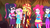 Size: 1366x768 | Tagged: safe, screencap, applejack, fluttershy, pinkie pie, rainbow dash, rarity, sci-twi, sunset shimmer, twilight sparkle, equestria girls, equestria girls specials, g4, my little pony equestria girls: better together, my little pony equestria girls: sunset's backstage pass, clothes, discovery family logo, dress, evening, female, geode of empathy, geode of shielding, geode of sugar bombs, humane five, humane seven, humane six, magical geodes, pointing