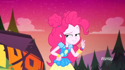 Size: 1366x768 | Tagged: safe, screencap, pinkie pie, equestria girls, equestria girls specials, g4, my little pony equestria girls: better together, my little pony equestria girls: sunset's backstage pass, bedroom eyes, discovery family logo, female, raised finger, solo