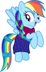 Size: 3000x4678 | Tagged: safe, artist:pilot231, rainbow dash, pegasus, pony, g4, alternate hairstyle, braid, braided ponytail, clothes, dress, female, floating, flower, flower in hair, mare, rainbow dash always dresses in style, simple background, solo, transparent background, vector