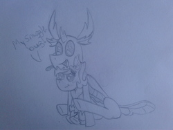 Size: 2576x1932 | Tagged: safe, artist:stemthebug, thorax, oc, oc:stem bedstraw, changedling, changeling, hybrid, mothpony, original species, g4, king thorax, pencil drawing, snuggling, traditional art