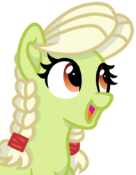 Size: 799x1022 | Tagged: safe, artist:rainbow eevee, granny smith, earth pony, pony, g4, female, looking up, mare, open mouth, simple background, smiling, solo, transparent background, young granny smith, younger