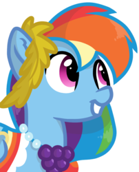 Size: 747x924 | Tagged: safe, artist:rainbow eevee, rainbow dash, pegasus, pony, g4, the best night ever, clothes, dress, female, formal wear, gala dress, jewelry, looking up, mare, necklace, simple background, smiling, solo, transparent background