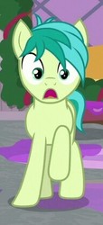 Size: 191x420 | Tagged: safe, screencap, sandbar, earth pony, pony, g4, the hearth's warming club, cropped, male, open mouth, raised hoof, shocked, solo, stallion