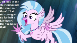 Size: 1280x720 | Tagged: safe, edit, edited screencap, editor:korora, screencap, silverstream, g4, uprooted, cute, diastreamies, excited, jewelry, metric system, necklace, speech, that hippogriff sure does love stairs