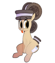 Size: 2240x2540 | Tagged: safe, artist:hattsy, oc, oc only, oc:dunkie, earth pony, food pony, original species, pony, cookie, female, food, freckles, high res, mare, oreo, ponified, sitting, solo, tongue out