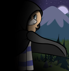 Size: 1036x1063 | Tagged: safe, artist:arrgus-korr, oc, oc only, oc:star north, earth pony, pony, base used, black background, blue eyes, dark, dark background, female, forest, full body, mare, moon, mountain, night, simple background, snow, solo, stars, tattoo
